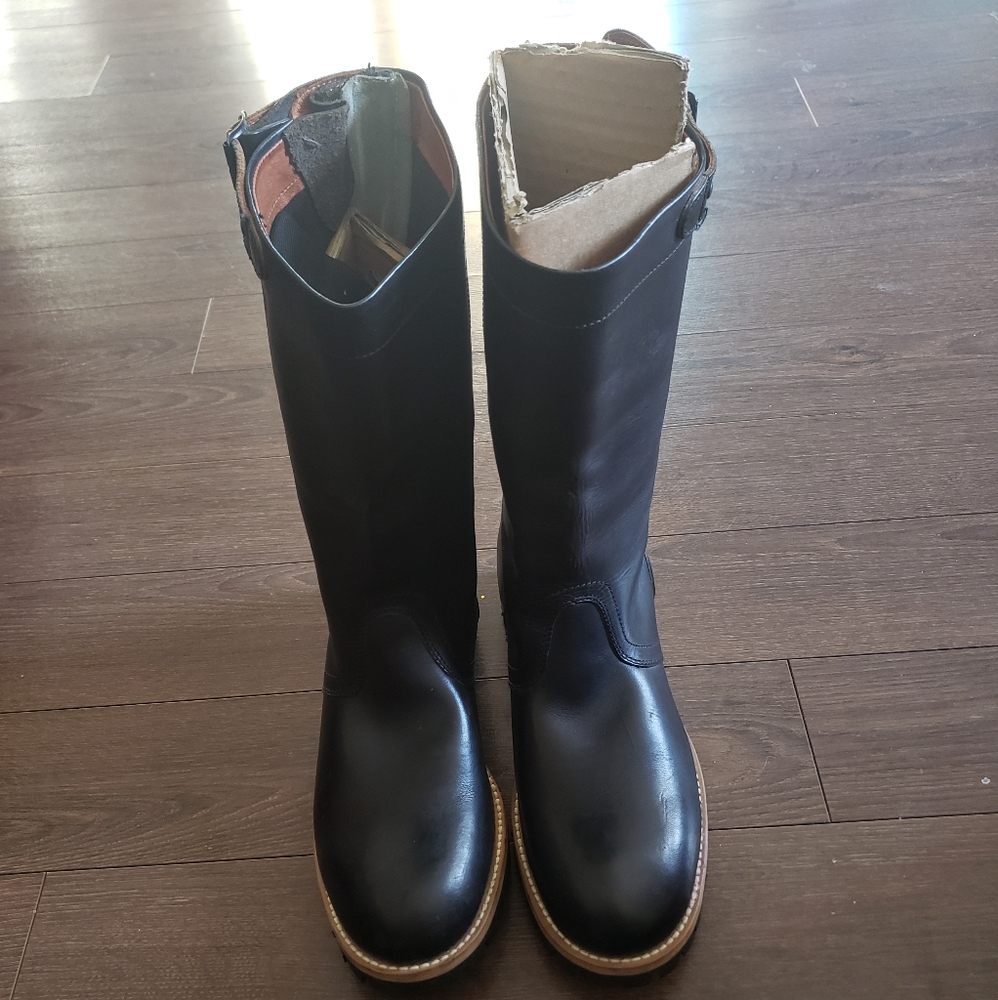 Men Replay Leather Pull Up Biker Boots